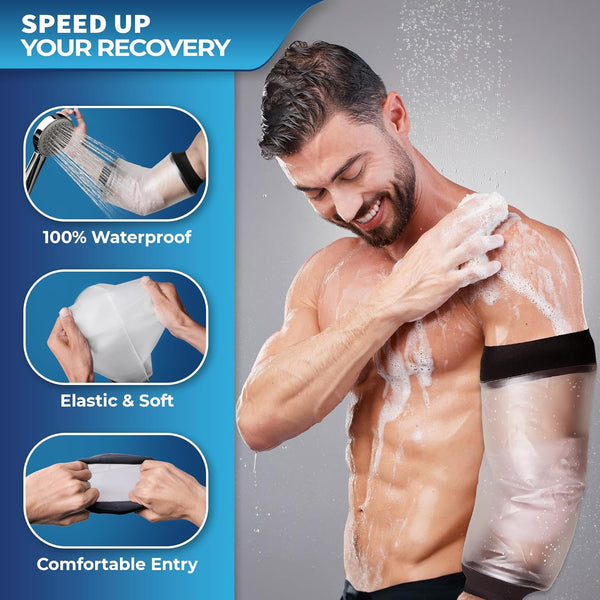 Reusable Waterproof Picc Line Cast Covers for Shower Arm, 37X20cm for Proper Wound Protection PICC Line Shower Cover and Waterproof Sleeve Protector for IV, Chemotherapy Picc line Cover for Upper Arm - Blue Shoe Guys ®