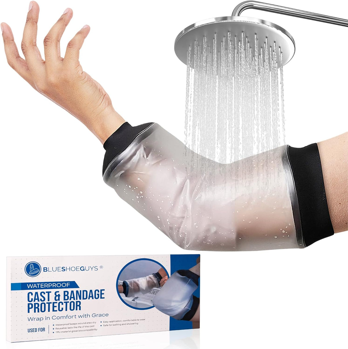 Reusable waterproof PICC line shower cover for the upper arm