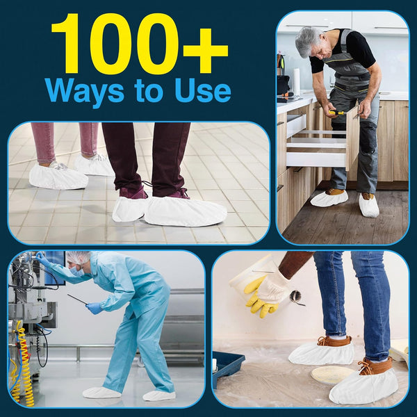 White disposable shoe covers uses