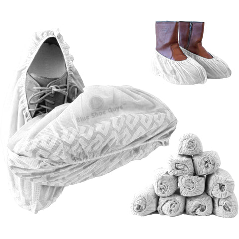 Premium Disposable Boot & Shoe Covers Booties | 100 Pack | Durable, Non-Slip, Non-Toxic, Water Resistant, Recyclable Protectors for Indoor & Outdoor | Large Size (White)